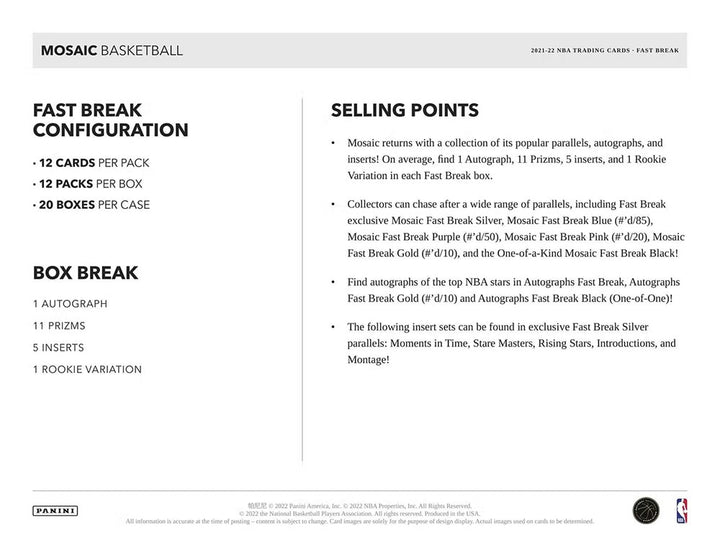 2021-22 Panini Mosaic Basketball Fast Break