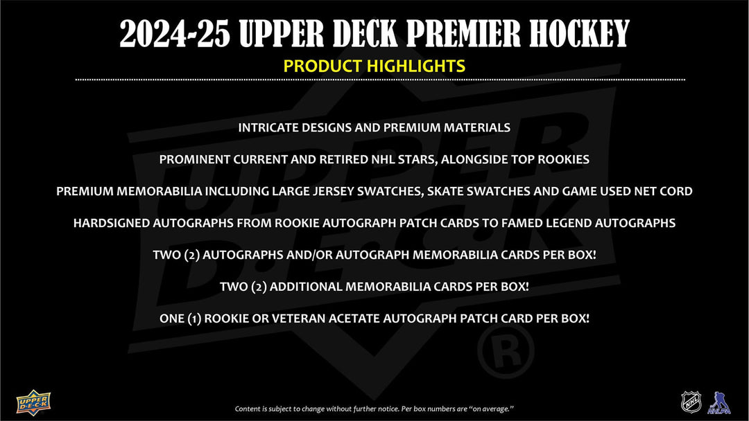 2024-25 Upper Deck Premier Hockey (Call For Pricing)