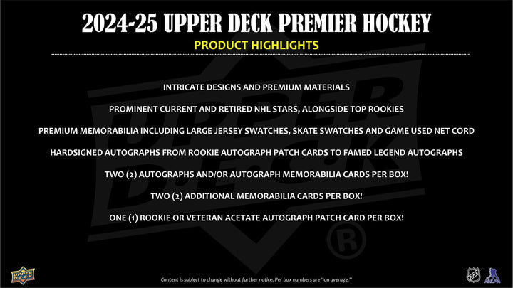 2024-25 Upper Deck Premier Hockey (Call For Pricing)
