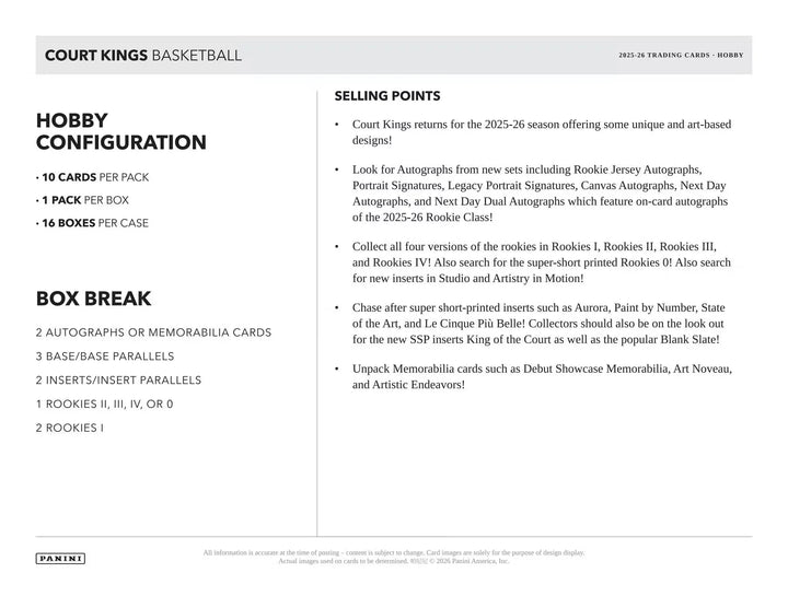 2025-26 Panini Court Kings Basketball Hobby Box