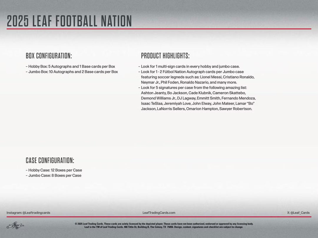 2025 Leaf Football Nation Hobby Box