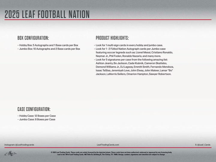 2025 Leaf Football Nation Hobby Box