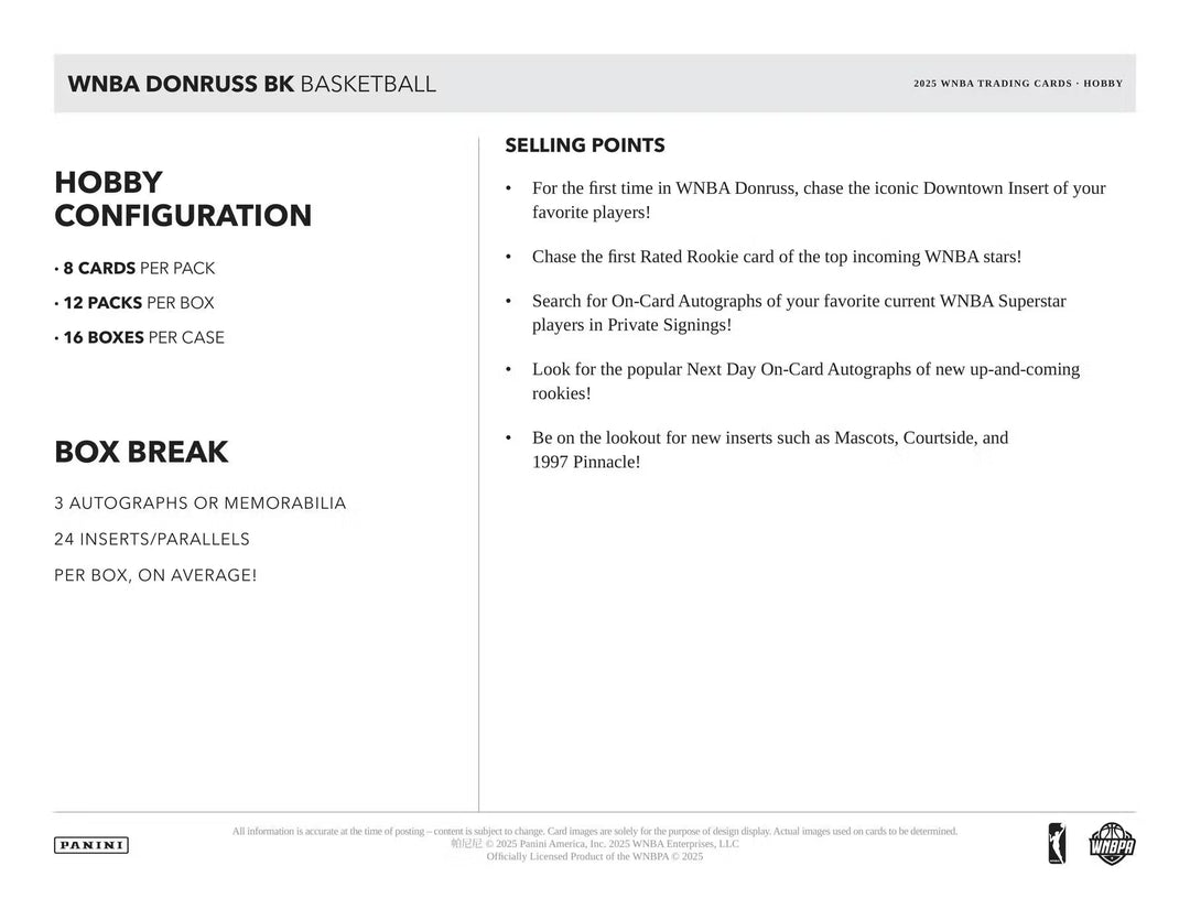 2025 Panini Donruss WNBA Hobby Box