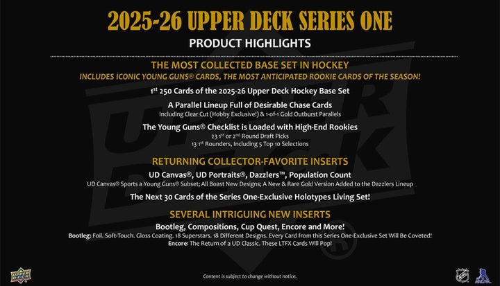 2025-26 Upper Deck Series 1 Hobby Box (Call For Pricing)
