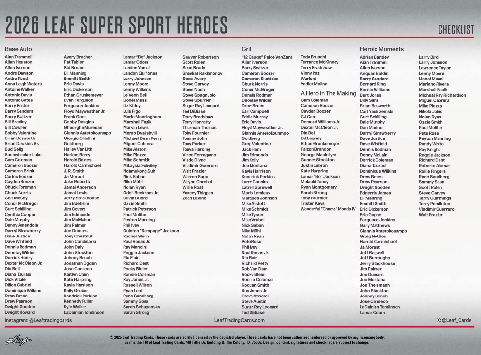 2026 Leaf  Metal Super Sports Heroes Multi-Sport
