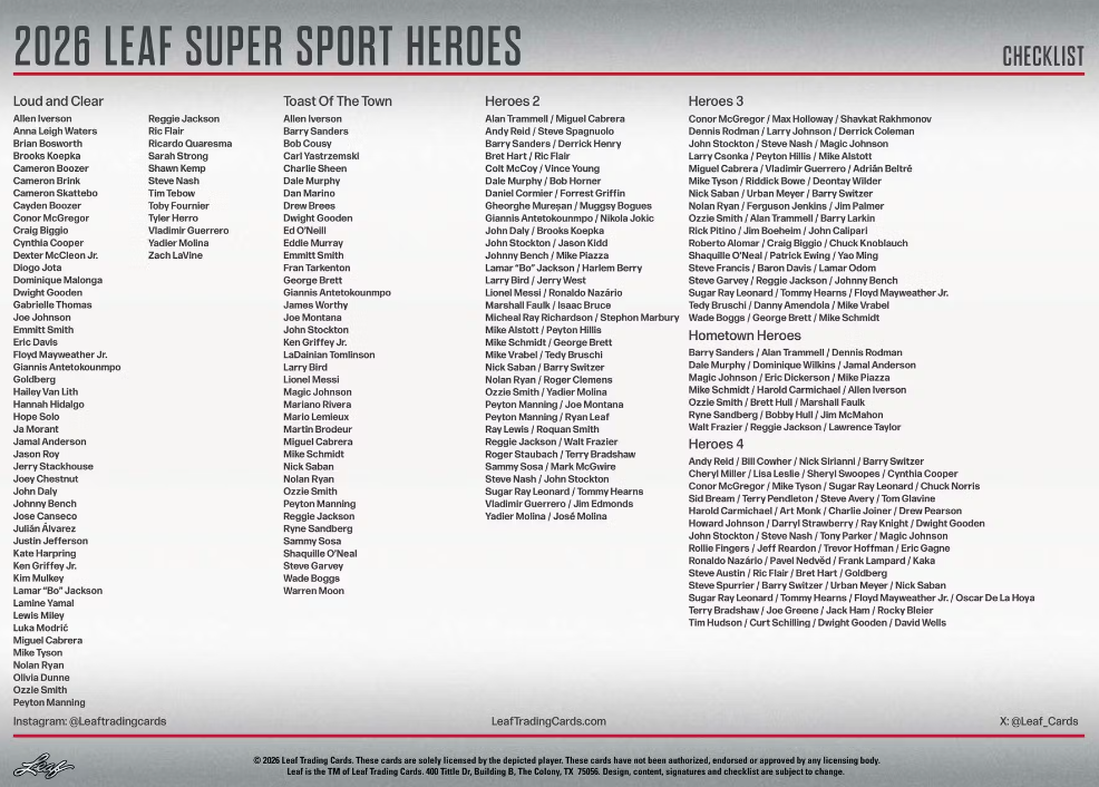2026 Leaf  Metal Super Sports Heroes Multi-Sport