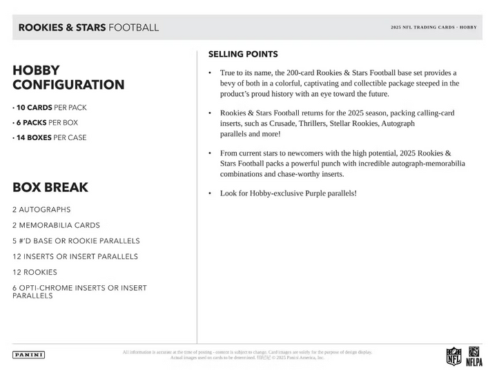 2025 Panini Football Rookies and Stars Hobby Box