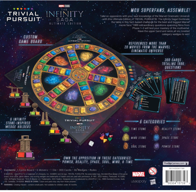 Trivial Pursuit: Marvel Cinematic Universe Ultimate Edition | Officially Licensed | Collectible Trivia Board Game Featuring 6 Infinity Stone Location Movers, 1800 Questions, MCU Phases 1-3